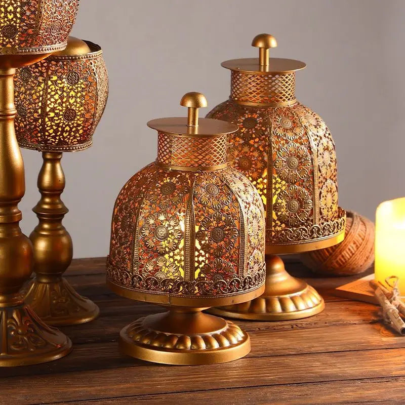 Vintage iron candlestick decoration table wind lamp electronic candle holder Thai style spa decoration home