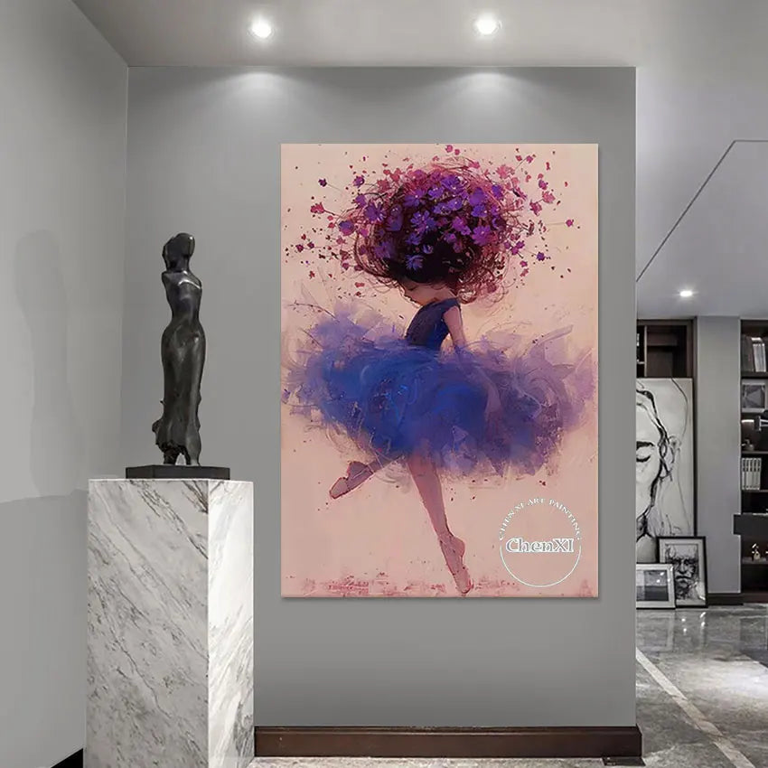Cartoon Canvas Wall Picture Girl Dancing Ballet Hand-painted Oil Painting Modern Murals Art Set For Bedroom Decor Kids Gift