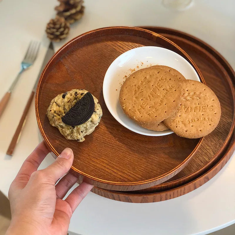 Wooden Round Table Decoration Tray Tray Decorative Trays Snack cake Plate Sundries Display Organizer Desktop Decorative Plate