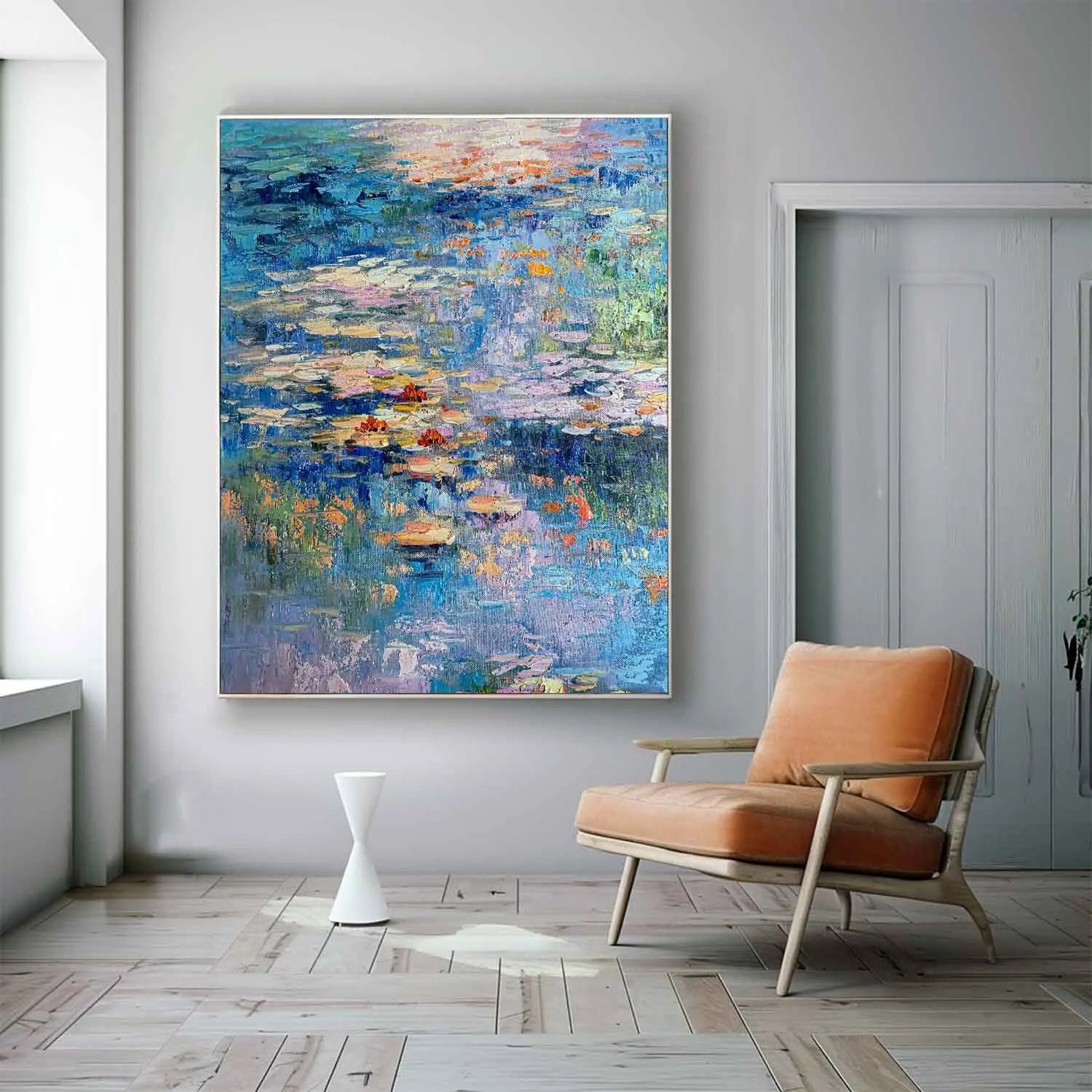 Monet Lotus Thick Texture Landscape Painting Pictures 100% Handmade Abstract Oil Painting Canvas Wall Art For Home Decoration