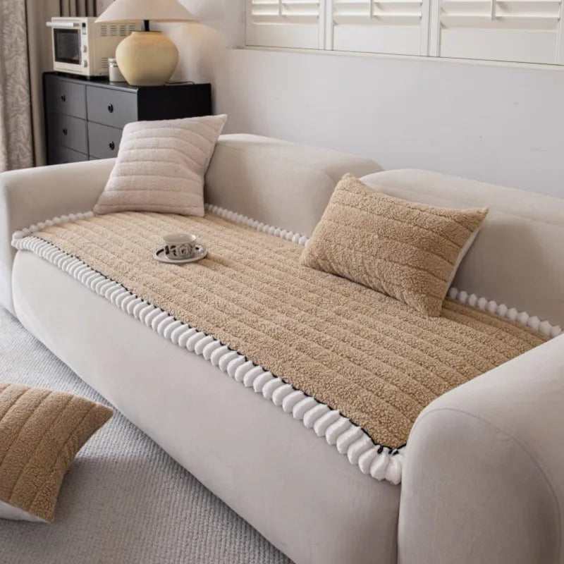 Solid Color Sofa Cushion Cover Non-Slip 2025 Autumn Wide Striped Sofa Protector Soft Anti-Skid Living Room Sofa Mats