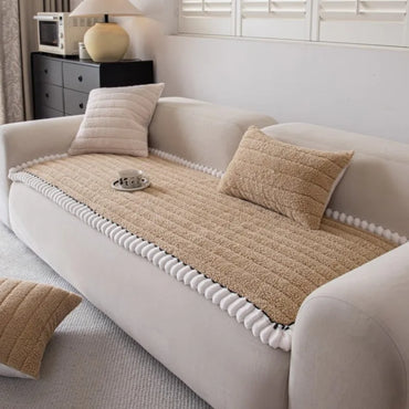 Solid Color Sofa Cushion Cover Non-Slip 2025 Autumn Wide Striped Sofa Protector Soft Anti-Skid Living Room Sofa Mats