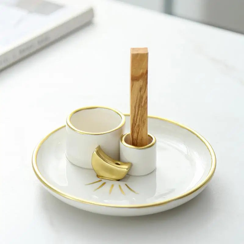 Sage Holder Ceramic Incense Burner Holder Stick Decorative Ash Catcher Tray Candle Holder Incense Burner Stick Holder Plate