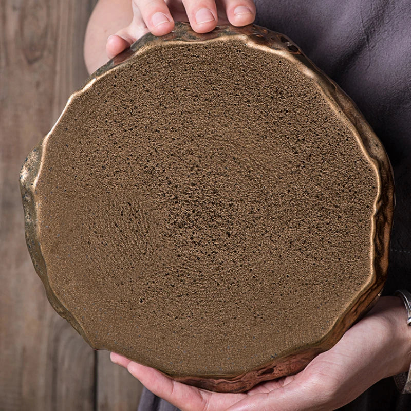 Creative Stone Pattern Ceramic Plate Dishes Western Food Steak Plate Dessert Plate Black and White Gold Special-shaped Tableware