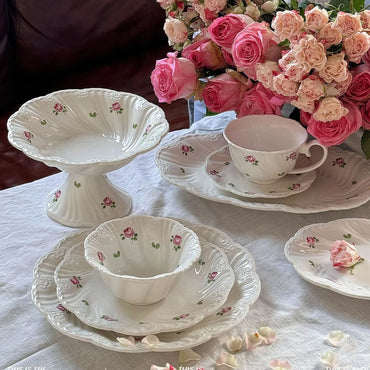 Muse Rose relief ceramic bowl, plate and bowl set Coffee cup, plate, ceramic dessert plate and dinner plate