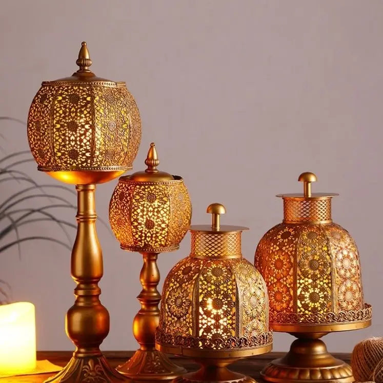 Vintage iron candlestick decoration table wind lamp electronic candle holder Thai style spa decoration home