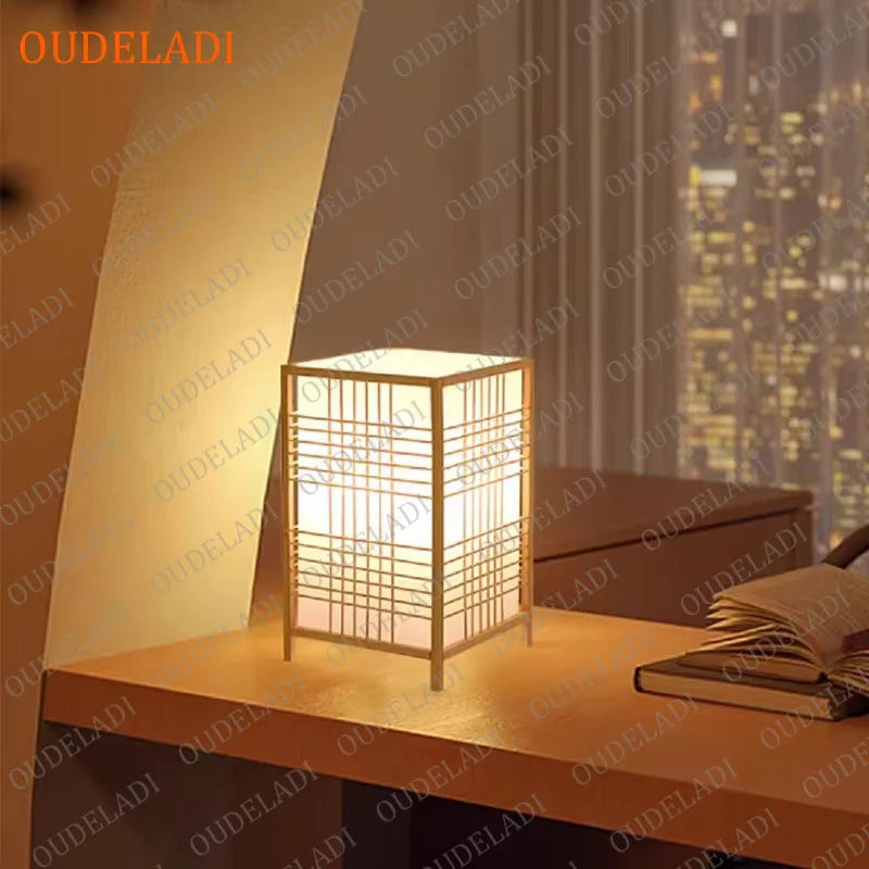 OUDELADI Warm bedside lamp Japanese-style Zen tea room lamps Bedroom tatami decor table lamps Living Room bamboo art desk lights