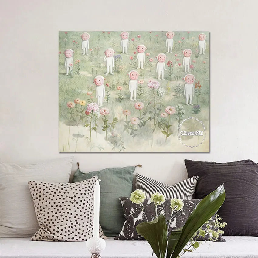 Kids Bedroom Decorative Item Little Lambs Cartoon Picture Oil Painting Hand-painted Canvas Luxury Poster Wall Art For House