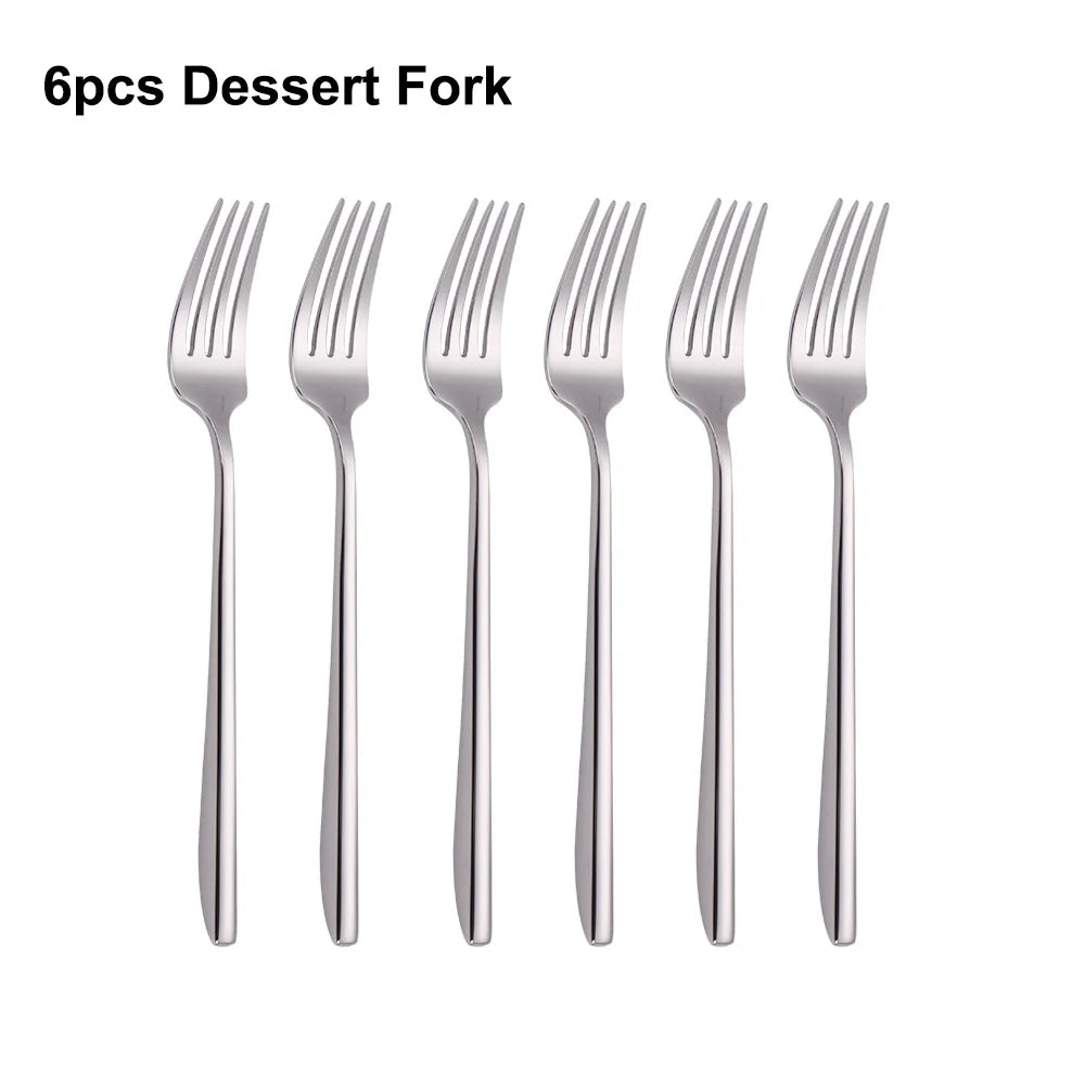 6/16/20/24/28Pcs Cutlery Set Stainless Steel 304 Tableware Mirror Sliver Dinner Set Western Knife Fork Spoon Elegant Flatware
