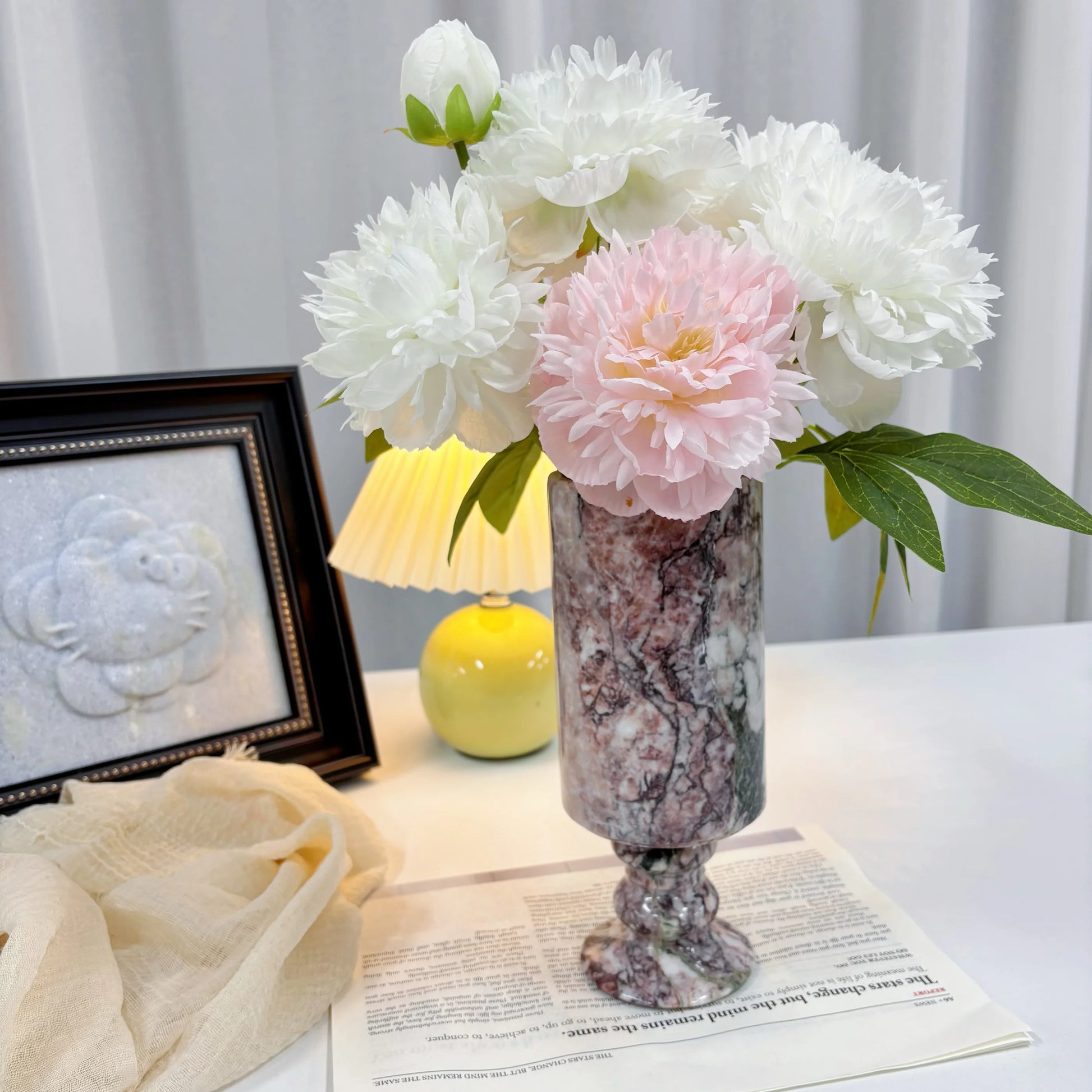 French Style Natural Marble Vase Living Room Flower Vase Marble Decoration High-end Ornament Factor Custom Marble Vase