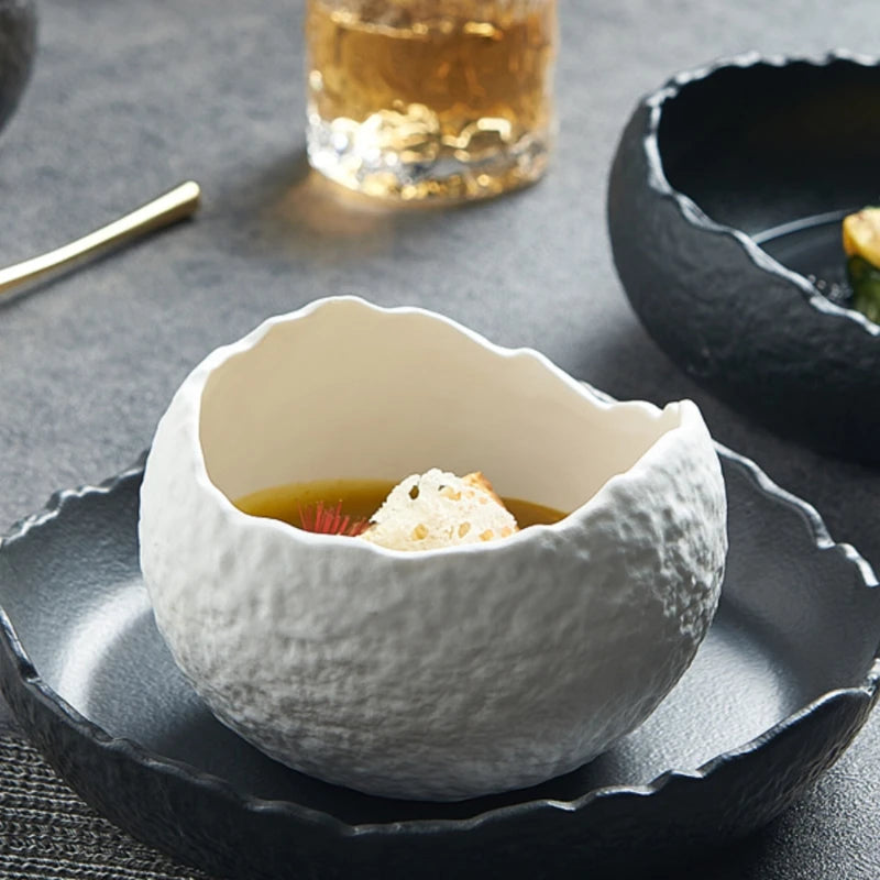 Ceramic Eggshell Bowl Dessert Bowl Advanced Fine Fruit Salad Cold Dishes Bowl Hotel Tableware Molecular Cuisine