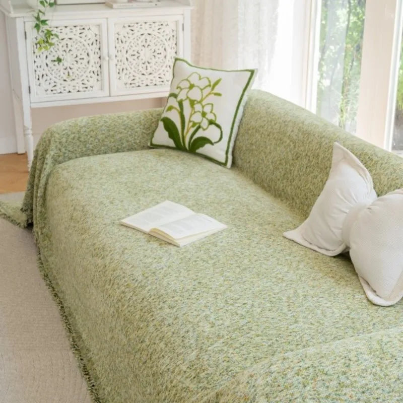 2025 All-Season Universal Full Coverage Non-Slip Couch Chenille Solid Couch Camping Blanket Vintage Solid Color Sofa Cover