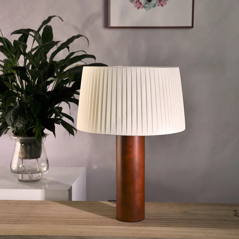 New Simple LED Pleated Solid Wood Table Lamp Living Room Study Bedroom Bedside Atmosphere Lighting Lamps