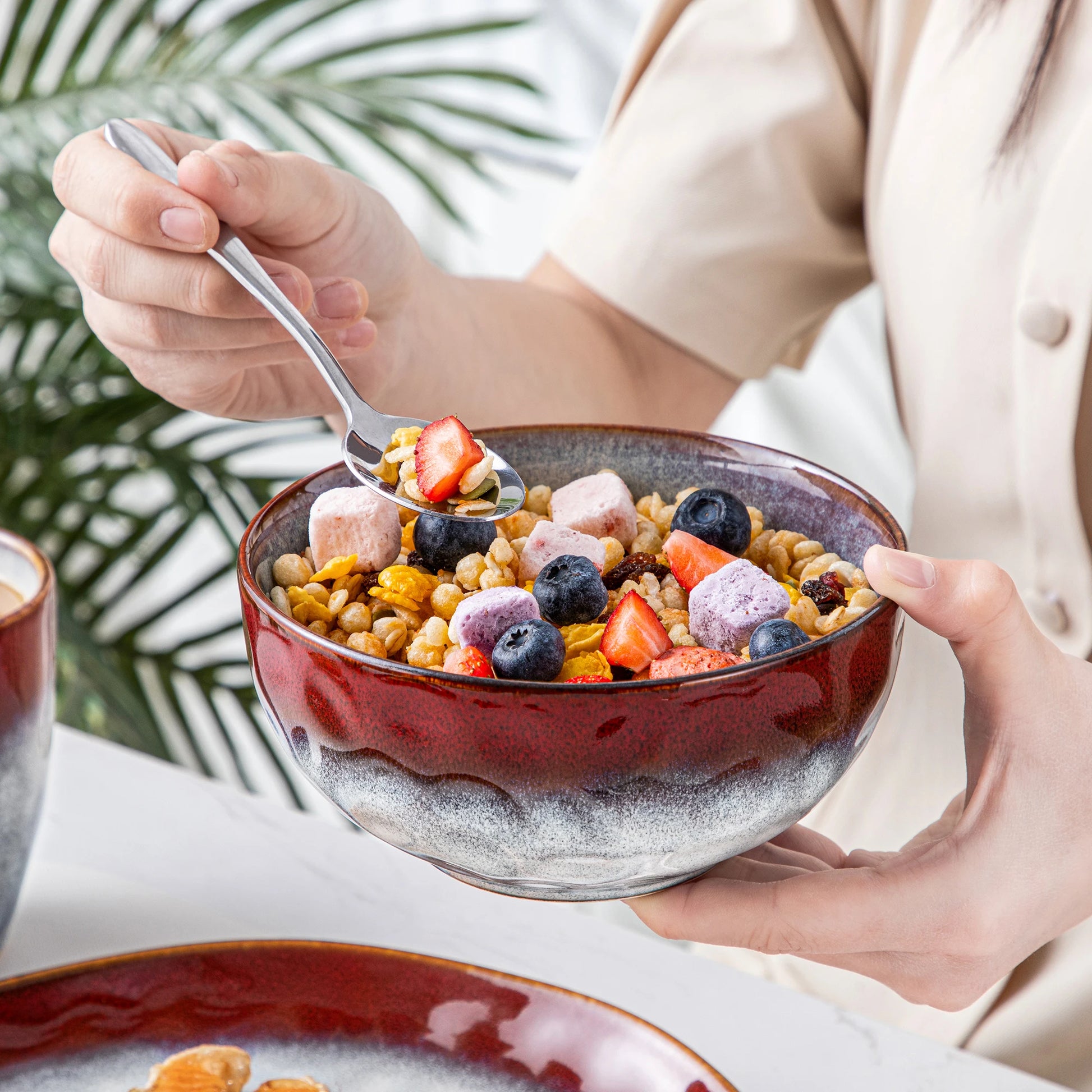 vancasso 16/32/48-Piece Dinner Set,Red Green Kiln Change Glaze Tableware Dinner Service with Dinner Plate,Dessert Plate,Bowl,Mug