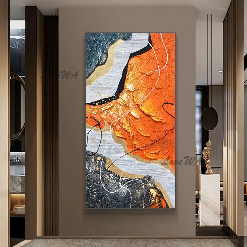 Orange Abstract Acrylic Textured Wall Painting, Unframed Picture, Knife Canvas Art, Latest Design Murals Living Room Decoration