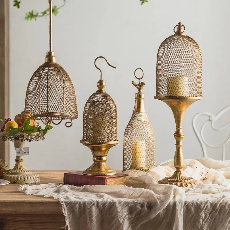 Retro European Candlestick Iron Art Golden Homestay Light Luxury Candlestick Terrace Restaurant Romantic Decoration Ornament