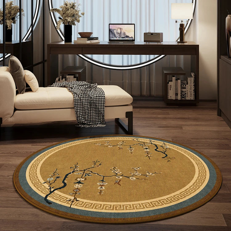 New Chinese Style Round Carpet Thickened Study Anti-slip Mat Light Luxury Carpets for Living Room Home Bedroom Decor Retro Rug