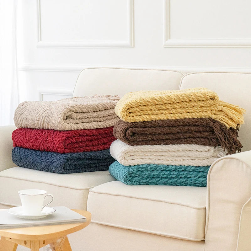 Battilo Knitted Throw Blanket for Couch Soft Thick Decorative Sofa Blanket Plaid Bed Throw Bedspread on the Bed Home Room Decor