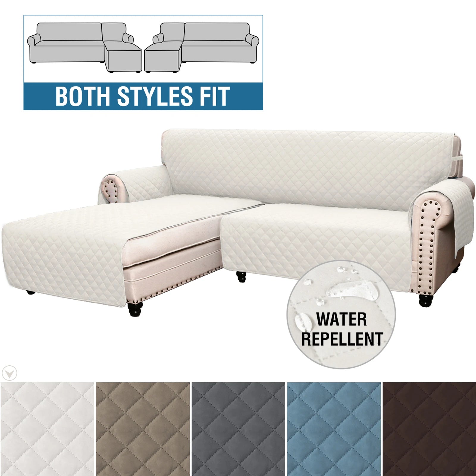 Quilted Corner Sofa Covers for Living Room Waterproof Reversible L-Shape Couch Slipcover Washable Pet Protector Mat Furniture