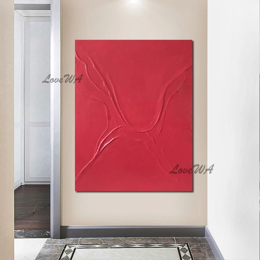 Abstract Art Textured Canvas Posters,Red Acrylic Artwork Palette Knife Oil Paintings Frameless Wall Picture For Living Room