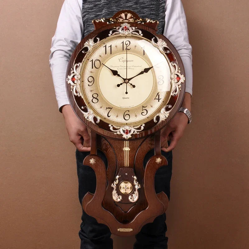Wood Vintage Wall Clocks Silent Pendulum Clock Nordic Large Home Decor Watches Living Room Luxury Art Decoration Accessories
