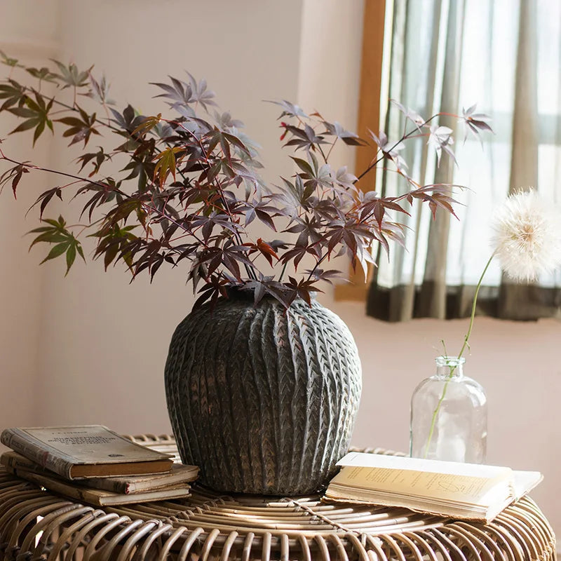 Vase Ceramic Underglaze Art Antique Jar Simple Antique Texture Flower Pot Desktop Decoration Display Prop New Chinese Style 1pc