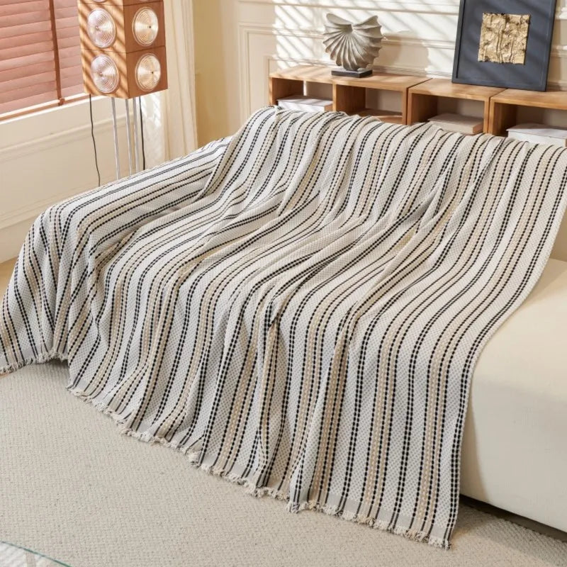 Cat Scratch Resistant Dustproof Sofa Cushion Universal Striped Pattern Sofa Blanket Mat All-Season Chenille Sofa Cover Slipcover