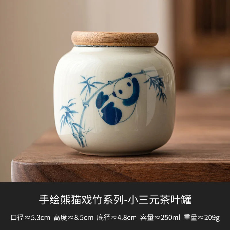 European Ceramic Storage Jar with Cover Hand Painted Flowers for Decoration Tabletop Sealed Tea Canister Kitchen Grain Dispenser