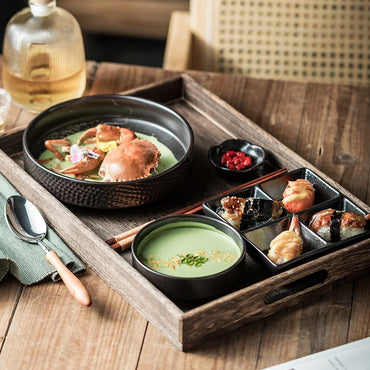 Elegant One-Person Dining Set, Japanese-Inspired Ritual Plate, Perfect Breakfast Tray for Airbnb or Stylish Mornings