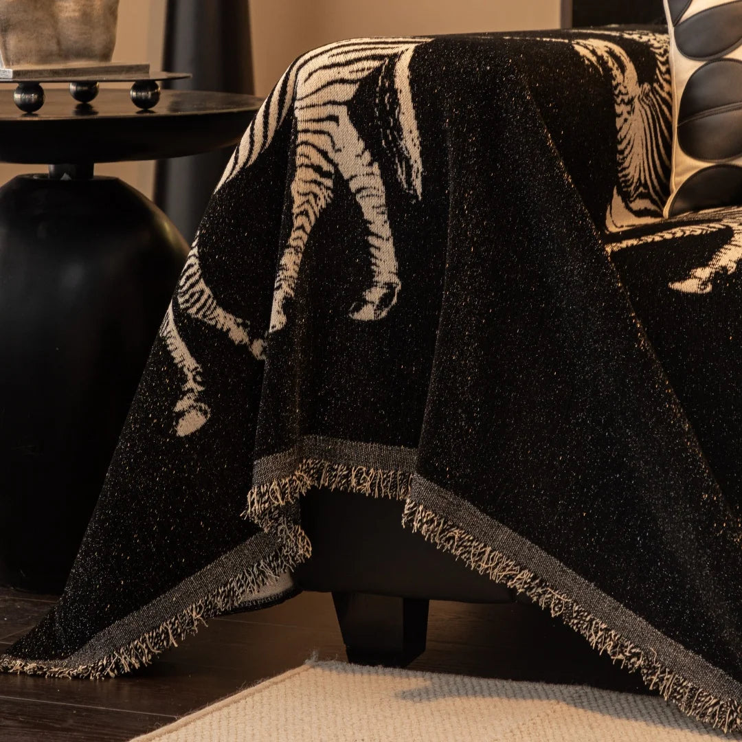 1PC New Zebra Jacquard Shiny Chenille Sofa Towel, All-Season Fringe Tassel Couch Blanket, Living Room Decor Sofa Cover