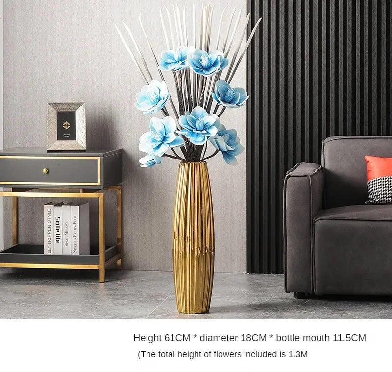 Nordic Ceramics Flower Vase for Entrance Light Luxury High-end Household Vase Large Electroplating Floor-standing Vase for Hotel