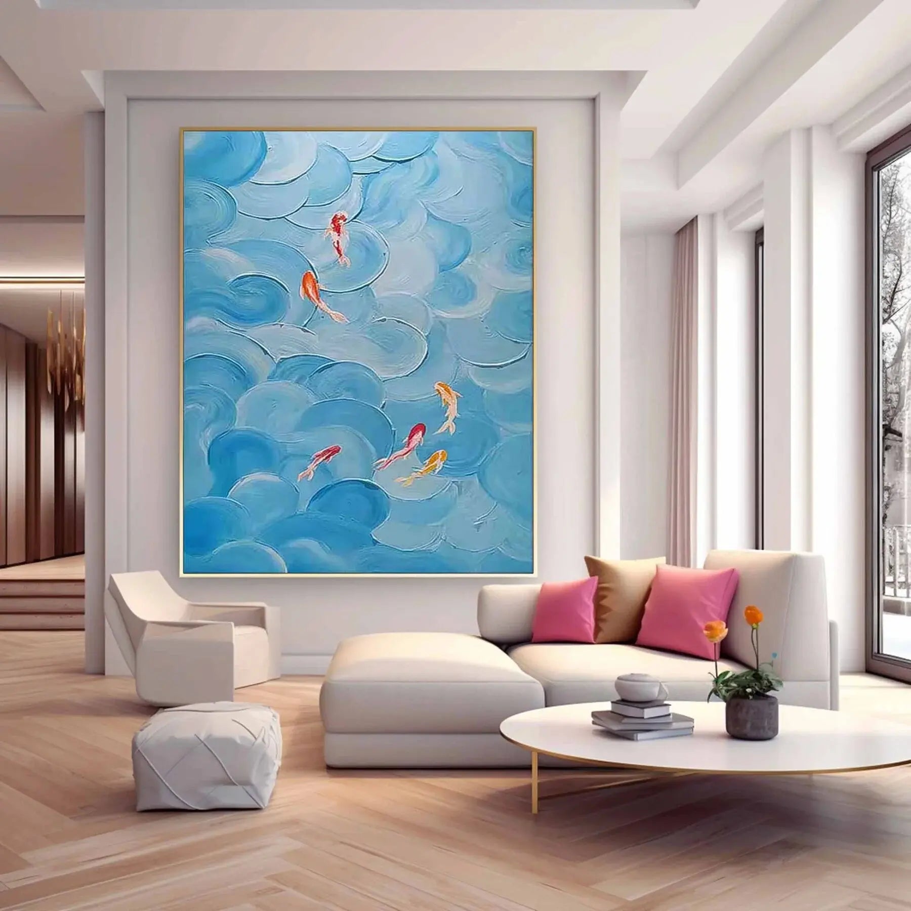 Chinese Fish Picture 100% Hand Painted Modern Abstract Oil Painting On Canvas Wall Art For Living Room Home Decoration No Frame