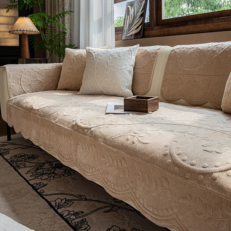 EIFLOY French Vintage Velvet L Shape Sofa Cover, 3 Seater, Soft Plush Couch Slip Covers, Non Slip Quilted Furniture Protectors
