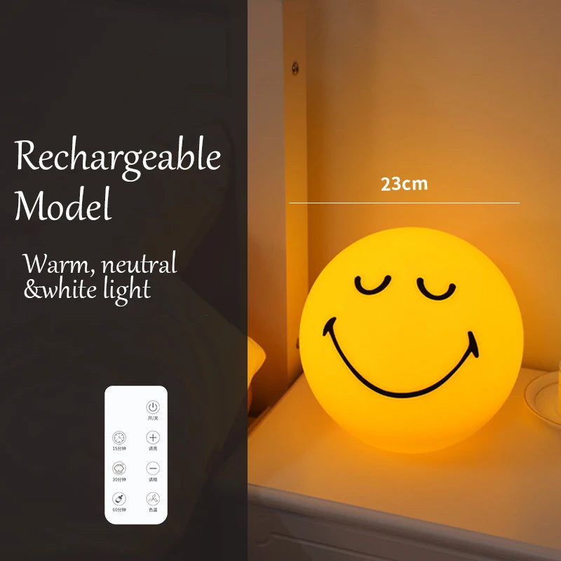 Squint/Wink Sphere Lamp Atmosphere Smile Light Dimmable USB Rechargeable or USB Plug-in Smiling Night Light for Home Decoration