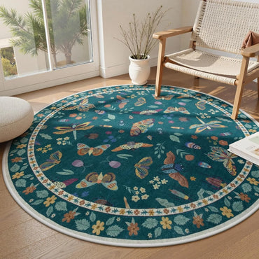 Round Living Room Carpet Green Insect Floral Carpets Home Decoration Rug for Bedroom Bedside Floor Mat Christmas Gifts 거실 카펫