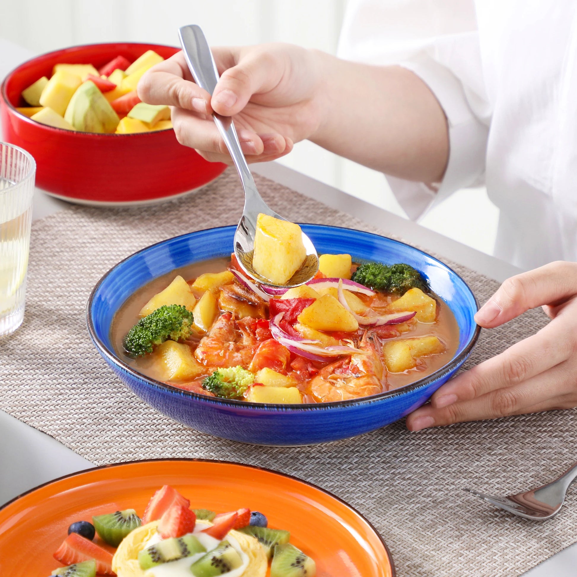 vancasso 12/18/24PCS Ceramic Plate Set Mix-Color Handpainted Spirals Pattern 4/6PCS Dinner Plates/Dessert/Bowl/Soup Plates