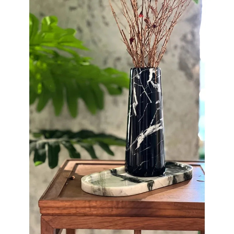 Noir Grand Antique Marble Vase for Living Room Kitchen Bedroom Bathroom Modern Flower Vase for Mantel Entryway Dining Table