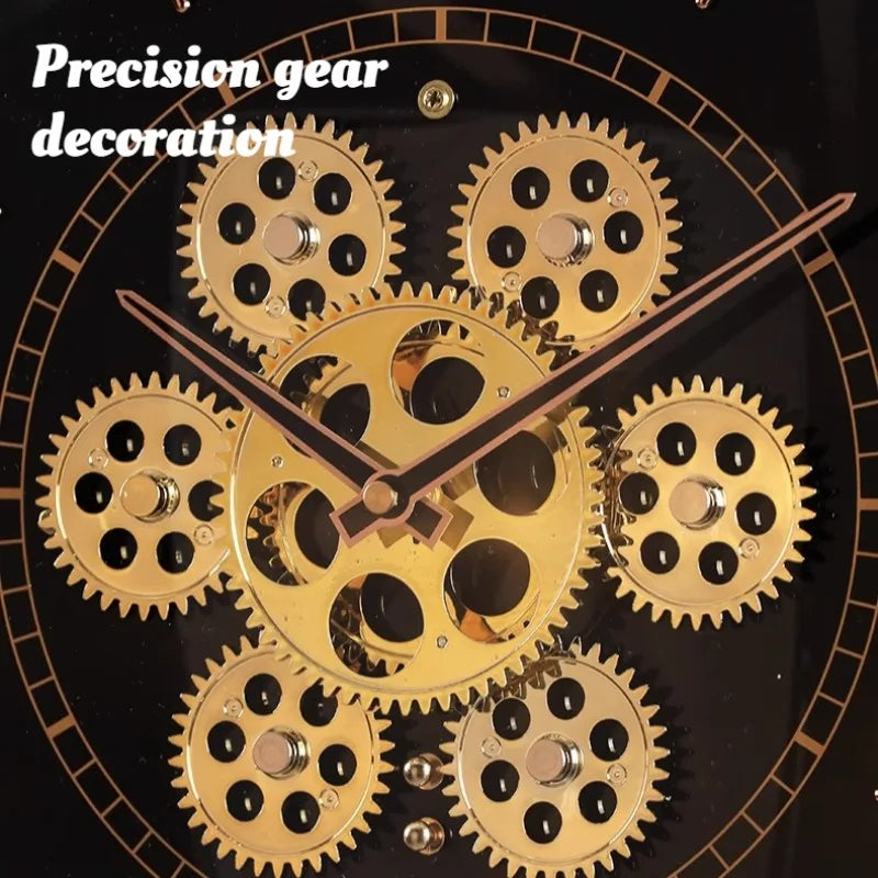 Luxury Round Silent Wall Clocks Creative Gear Rotate Big-numbers Living Room Wall Clock Metal Pointer Vintage Simple Home Decor