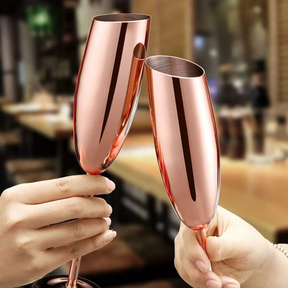 AD76-Set Of 4 Stainless Steel Champagne Wine Flutes Glasses Rose Gold Unbreakable Shatterproof