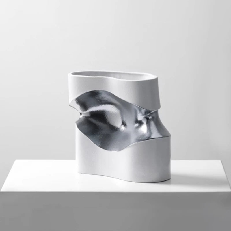 Ceramic Vase Curve Irregular Bend Golden Flower Artistic Flowerpots Porcelain Crafts Ornaments Room Decoration