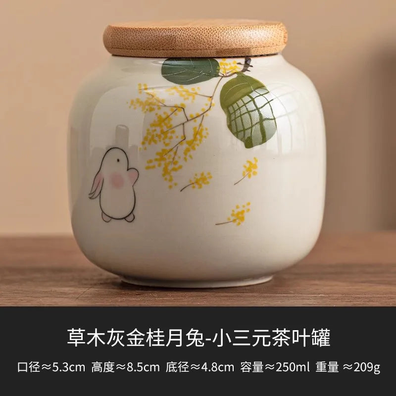European Ceramic Storage Jar with Cover Hand Painted Flowers for Decoration Tabletop Sealed Tea Canister Kitchen Grain Dispenser