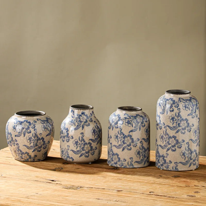 Blue And White Porcelain Vases Flower Arrangements Living Room Decorations Chinese Style Ceramic Home Decoration Retro Porcelain