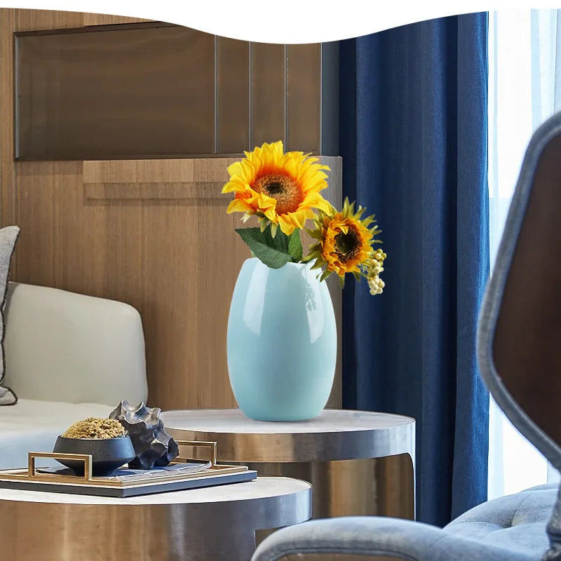 NEW Modern Ceramic Vase Nordic Home Decoration Pure White Cyan Table Vase  Dry Flower Arrangement Creative Living Room Decor