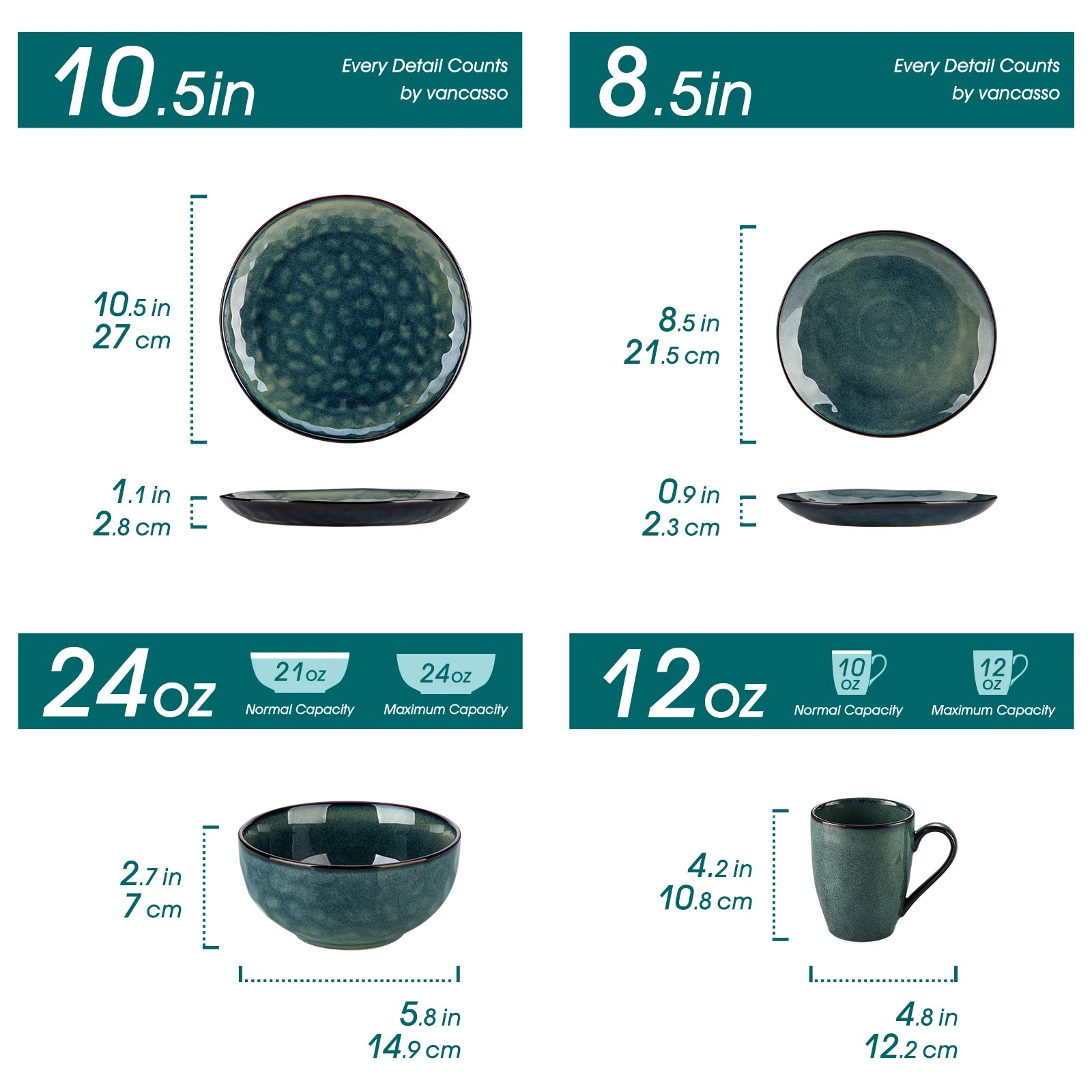 vancasso 16/32-Piece Starry Green Dinner Set,Kiln Change Glaze Tableware Dinner Set with Dinner Plate,Dessert Plate,Bowl,Mug