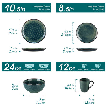 vancasso 16/32-Piece Starry Green Dinner Set,Kiln Change Glaze Tableware Dinner Set with Dinner Plate,Dessert Plate,Bowl,Mug