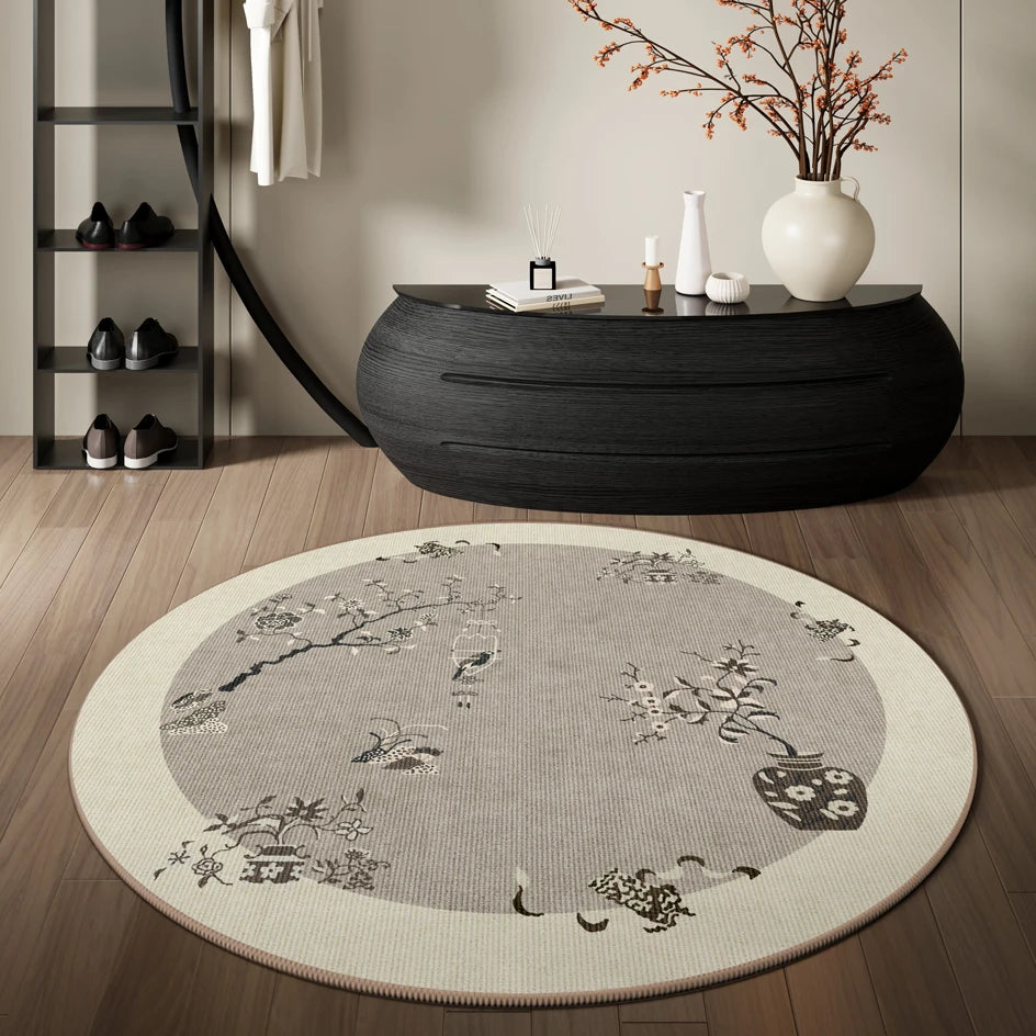 New Chinese Style Round Carpet Thickened Study Anti-slip Mat Light Luxury Carpets for Living Room Home Bedroom Decor Retro Rug