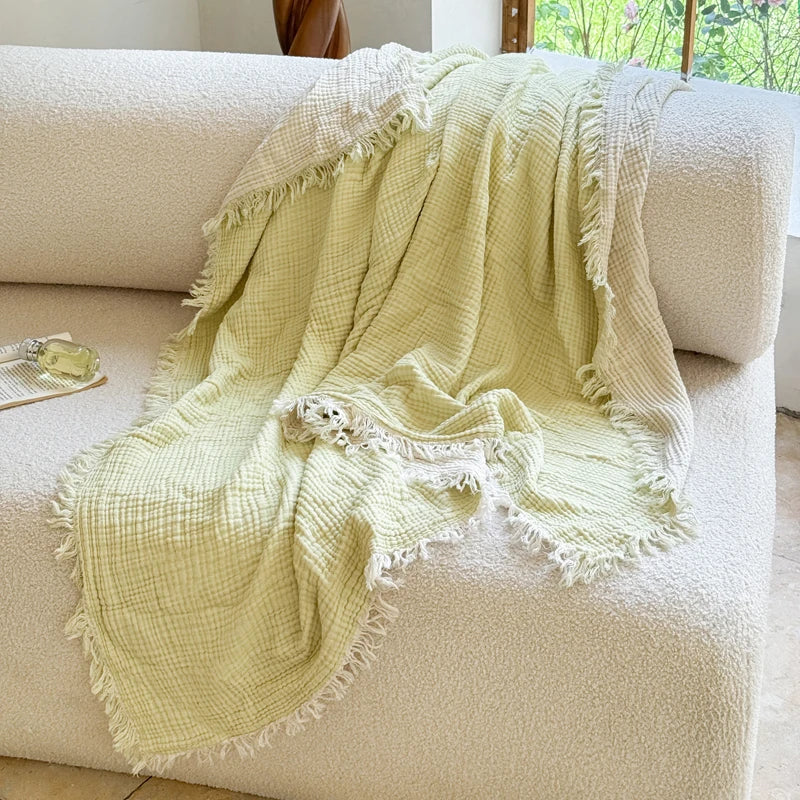 1pc The all-cotton tassel multi-functional blanket is thickened, warm and comfortable, suitable for bedrooms, sofas and offices
