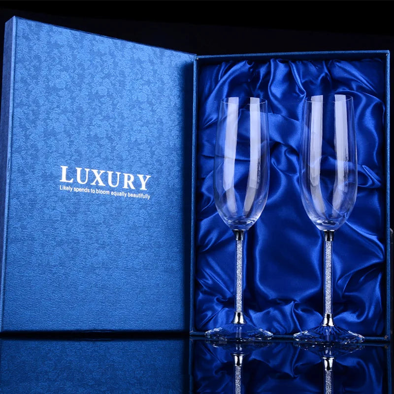 2 Pieces Luxury High-end Diamond Crystal Glass Red Wine Set High Party Wine Glass Drinking Champagne Flute
