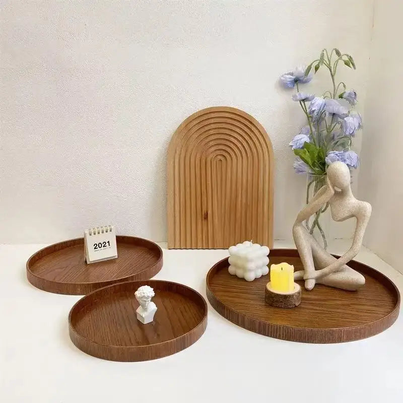 Wooden Round Table Decoration Tray Tray Decorative Trays Snack cake Plate Sundries Display Organizer Desktop Decorative Plate
