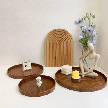 Wooden Round Table Decoration Tray Tray Decorative Trays Snack cake Plate Sundries Display Organizer Desktop Decorative Plate